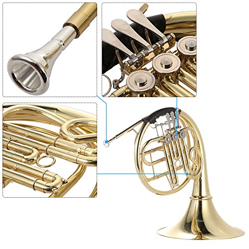 ammoon French Horn B/BB Flat 3 Key Brass Gold Lacquer Single-Row Split Wind Instrument with Cupronickel Mouthpiece Case, Barbell 1 - Thumbnail 3