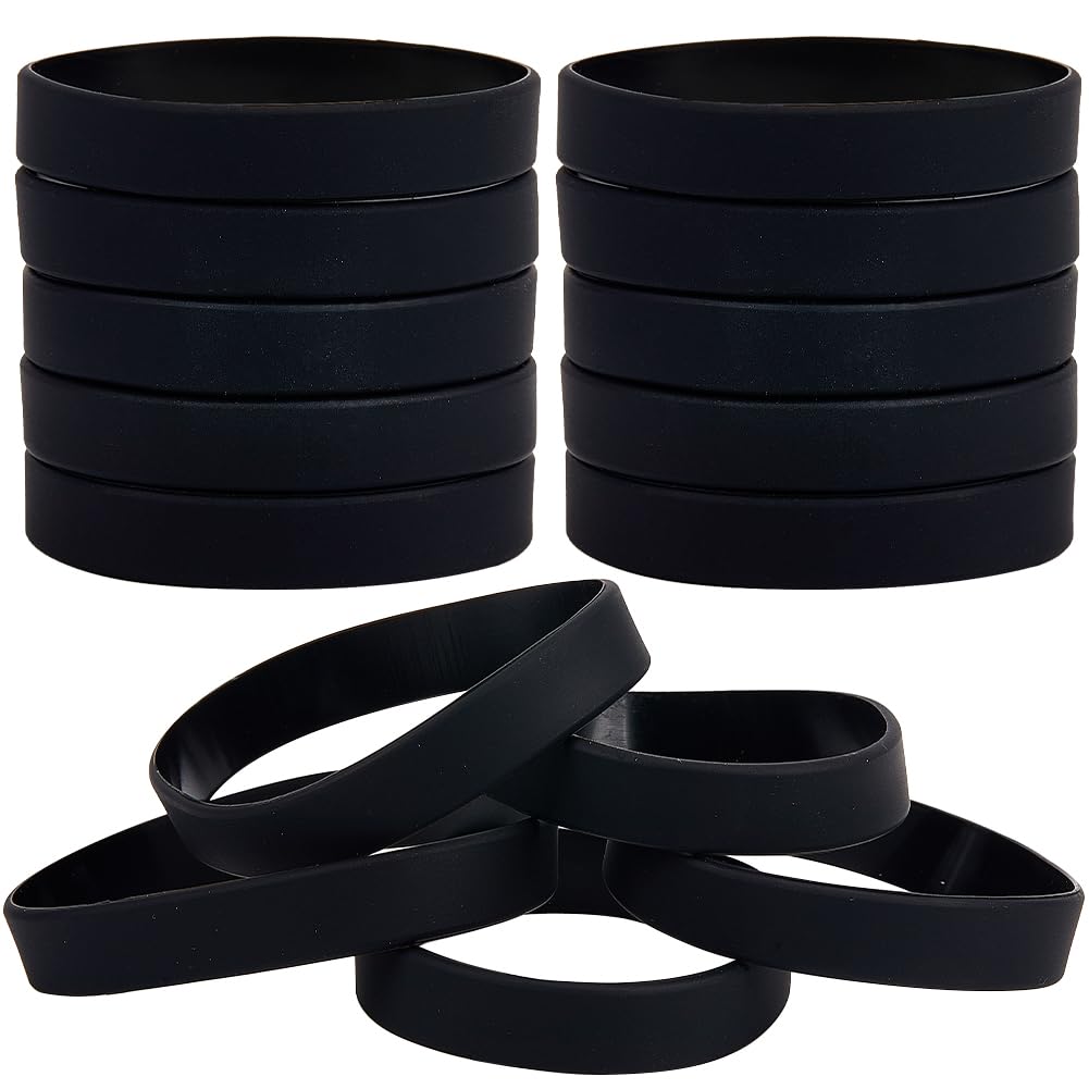 GORGECRAFT 30Pcs Solid Color Silicone Bracelets Wristbands Black Bracelets Basketball Waterproof Lightweight Elastic Sports Band Bracelet for Football Gym Sport Party