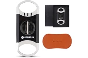 KEENSUN Zinc Alloy V-Cut Cigar Cutter (Silver and Black), 60 Ring Gauge, 420J2 Stainless Steel Steel V-Cut Blade & Cigar Holder (2 in 1) in Gift Box