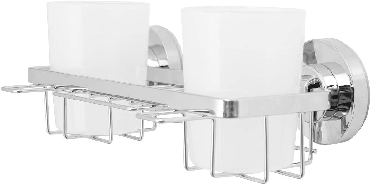TAILI Toothbrush Holder Suction Cup NO-Drilling & Removable Wall Mounted Toothbrush Holder Max Hold 22lbs Organizer for Toothbrushes Toothpaste Razor Holder for Bathroom & Kitchen - Chrome