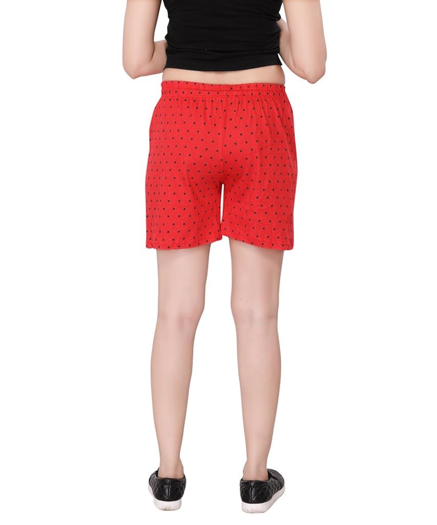 bfly women's star printed cotton hosiery shorts(red)