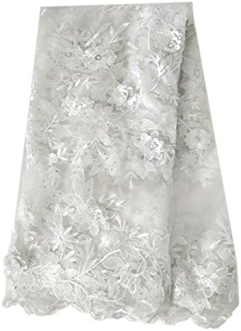 Lacerain 5 Yards African hot Lace Fabric Embroidered Lace Fabric African Embroidery Material Wedding Dress Shirt Skirt (White)
