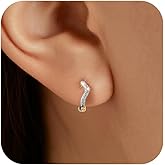 Dainty CZ Wave Huggie Earrings for Women Hypoallergenic S925 Sterling Silver Ocean Wave Hoop Earrings Wavy Statement Earring Minimalist Geometric Hoop Earrings Huggie Birthday Jewelry Gifts