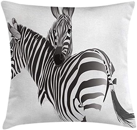 Uwwrticm Zebra Throw Pillow Cushion Cover, Exotic African Animals Cute Couple Safari Theme Savannah Jungle Fauna Camouflage, Decorative Square Accent Pillow Case, 18 X 18 Inches, Grey White