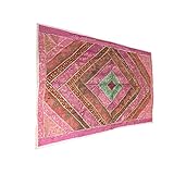 Mogul Vintage Banjara Tapestry Sequin Embroidered Pink Wall Hanging Unique Handcrafted Gifts?
