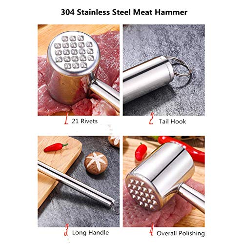 304 Stainless Steel Meat Tenderizer Stainless Steel Meat Mallet Heavy Duty Meat Hammer Softener, Meat Pounder for Tenderizing Steak, Beef, Chicken, Lamb and Minced Meat