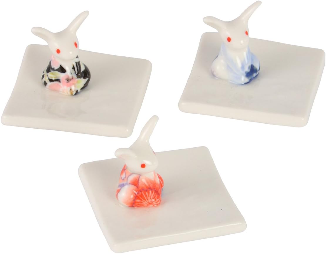 ACSWEBSHOP 3pcs Rabbits in Japanese Floral Kimono Chopstick Rest Sakura Kawaii Bunny