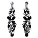EVER FAITH Tear Drop Flower Cluster Dangle Earrings Jet Color Austrian Crystals Black-Tone
