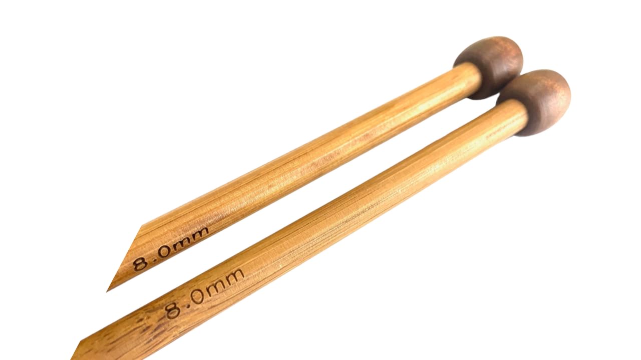 AARNAV Bamboo Knitting Needles - 2x35cm, 8mm, Single Pointed, Warm, Arthritic Hands, Bamboo Pins (2x8mm)