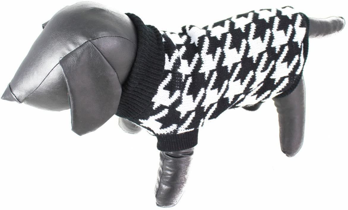 SMALL DOG BREED ONLY Cat Girl Boy Cat Houndstooth Dogtooth Knitted Warm Winter Girl Boy Jumper Sweater (X-Small, Black)
