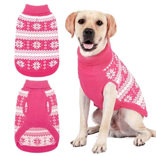 KOOLTAIL Cable Knit Dog Sweater Turtleneck, Cold Weather Pullover Classic Knitwear, Snowflake Pattern Thick Warm Winter Pet Clothes, Dog Christmas Sweater for Small Medium Large Dogs Girl, Pink M