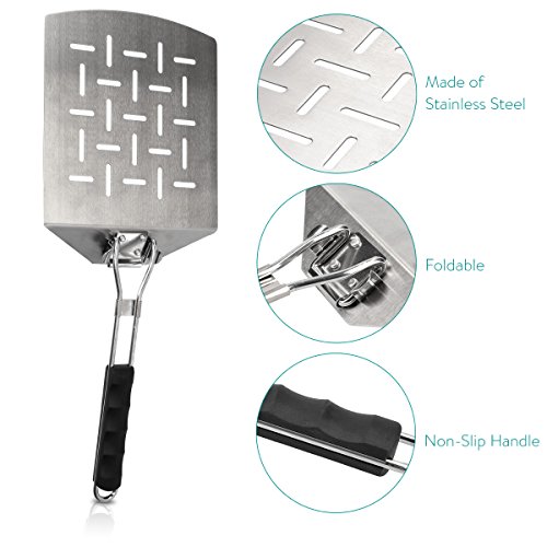 Navaris pizzaschep van roestvrij staal - Roestvrijstalen spatel met opvouwbaar handvat - Voor pizza, brood, taart, vlees… - Afbeelding 7