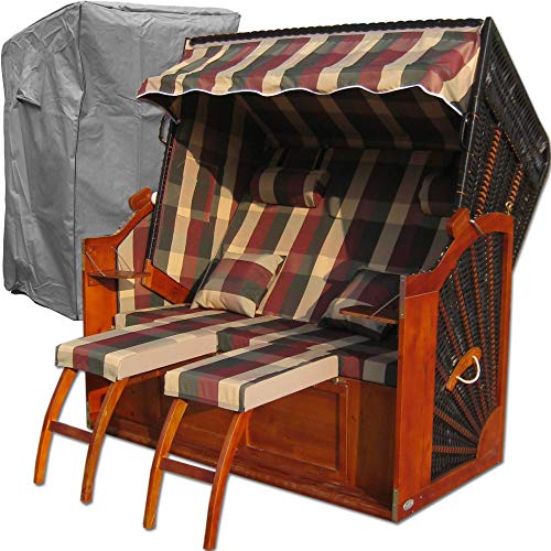 XINRO® XXL Volllieger Strandkorb Ostsee rot grün karo # wechselbare Bezüge # inkl. Strandkorbhülle