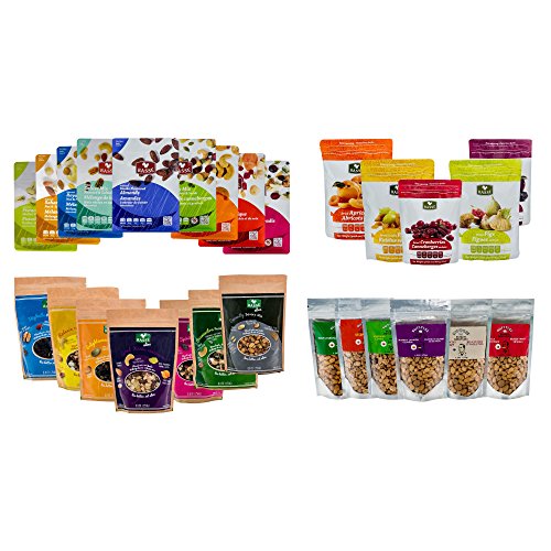 Mega Snack Pack, Over 15lbs of Dried Fruit, Trail Mixes, Nutsterz Spicy Peanuts, and Assorted Basse Nuts - Variety Pack of Superfoods and Healthy Snacks for Good Energy & Nutrition (27 Bags Total)