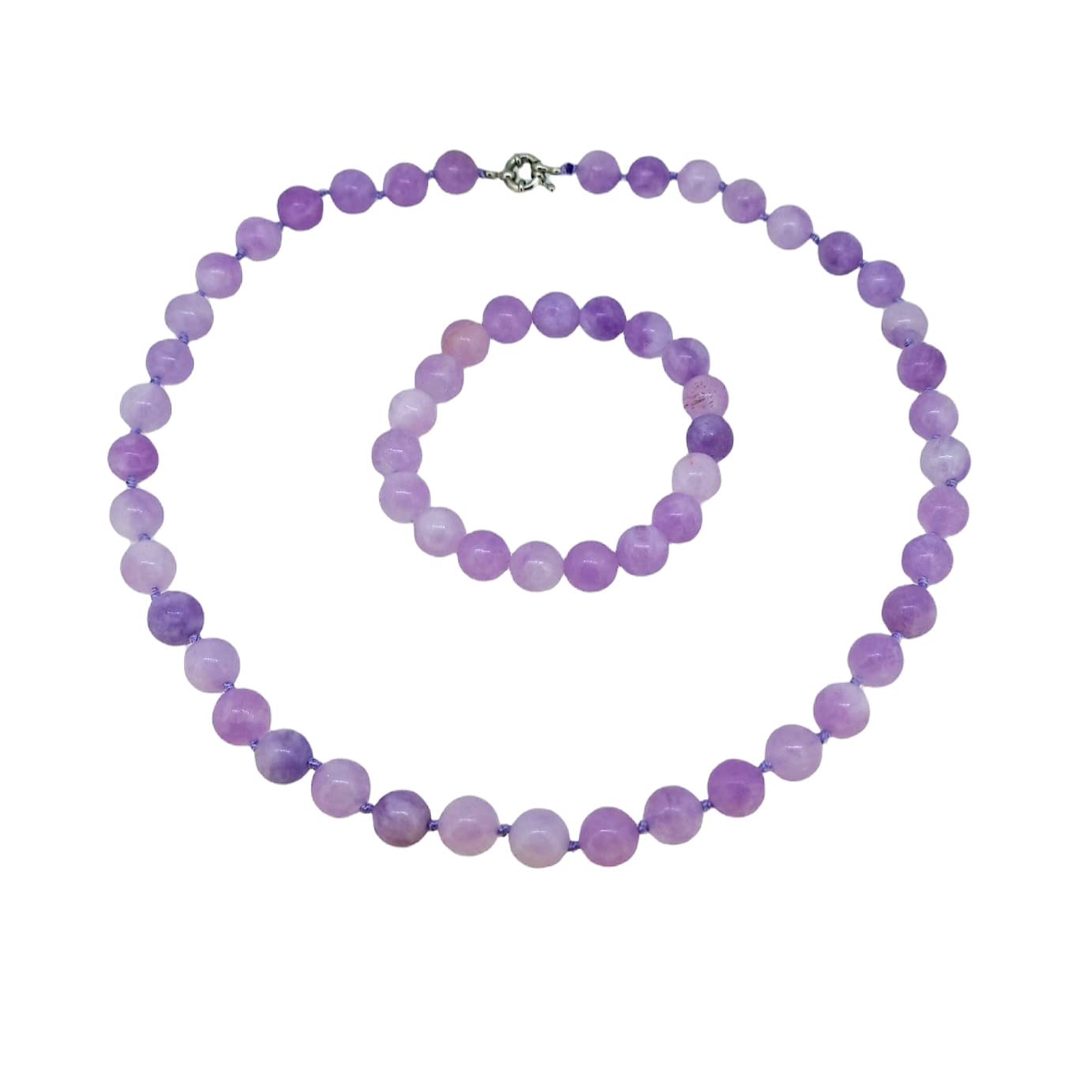 Treasure Bay Women's Necklace Jewellery Set | Stunning 10mm Natural Gemstone Beaded Necklace Bracelet (Lilac)