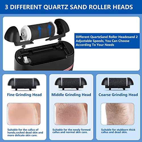 Electric Foot File, Eojjoisee® Hard Skin Remover, Rechargeable Callus Remover for Feet, 16 in 1 Pedicure kit with 3 Rollers LED Light, Foot Care Kit for Dry Dead Skin Cracked Heels Calluses (Black)