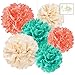 Andaz Press Hanging Tissue Paper Pom Poms Party Decor Trio Kit with Free Party Sign, Ivory, Coral, Diamond Blue, 6-Pack, for Baby Bridal Shower Decorations