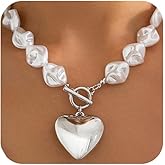 Statement Chunky Gold Heart Pendant Necklace for Women Trendy Boho Baroque Pearl Chain Choker Big Silver Love OT Buckle Necklaces Party Prom Jewelry Gift