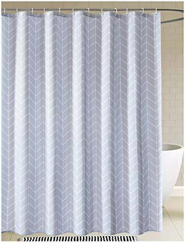 Kingmily Geometric Striped Fabric Shower Curtain, Extra Long, Chevron Lines, Grey White (72-by-78 inches, Design 3)