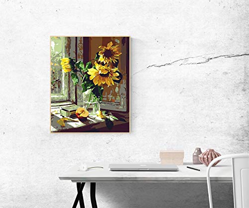 Sunflower Paint by Number for Adult Kids Christmas Birthday Gifts Acrylic Digital Painting Kits for Student Teens Beginner DIY Oil Paints on Canvas Painting by Number for Home Wall Decoration Picture