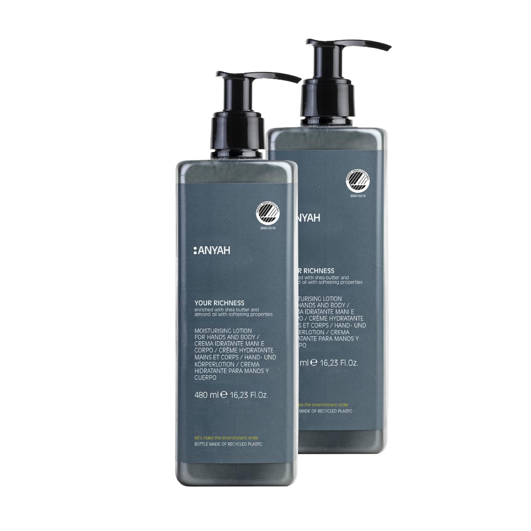 ANYAH Body Lotion & Moisturiser – Fragrance-Free Hydration for Dry, Sensitive & Mature Skin – Organic, Vegan, Eco-Friendly, Nordic Ecolabel Certified, 2 x 480 ml