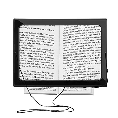 Reading Magnifier, SOONHUA Hands-Free 3X Magnifier Full-Page Large Sheet Magnifying Glass with LED Light & Neck Cord Illuminated Foldable Desktop Lamp