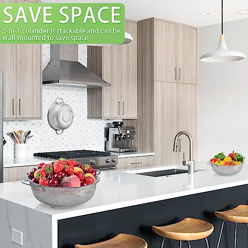 3Pcs Kitchen Colander, Microperforated Stainless Steel with Handle | Colander for Pasta, Fruits, Vegetables, Dishwasher Safe (16/22/28 cm)