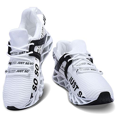 COKAFIL Mens Walking Shoes Running Athletic Fashion Tennis Blade Sneakers, White, 7