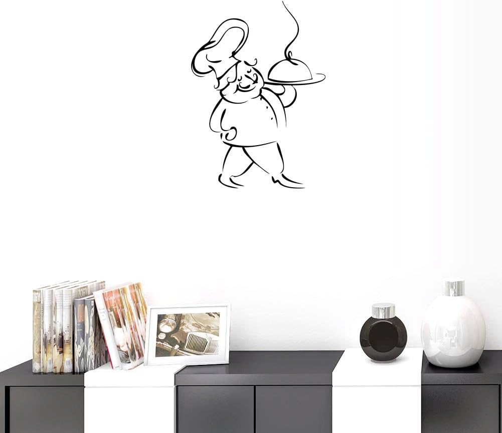 BIBITIME Cooking Chef Wall Decal for Kitchen Shelf Ceramic Tiles Stickers Restaurant Showcase Display Window Poster Decor Dining Room Background PVC Decorations
