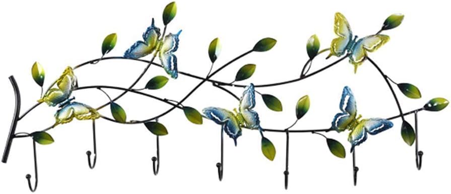 GFF Creative Wrought Iron Coat Hook Nordic Wall Coat Hook Wall Decoration Hook Porch Door Key Frame (Color Butterfly Flying Dance) (Size : 83 35cm)