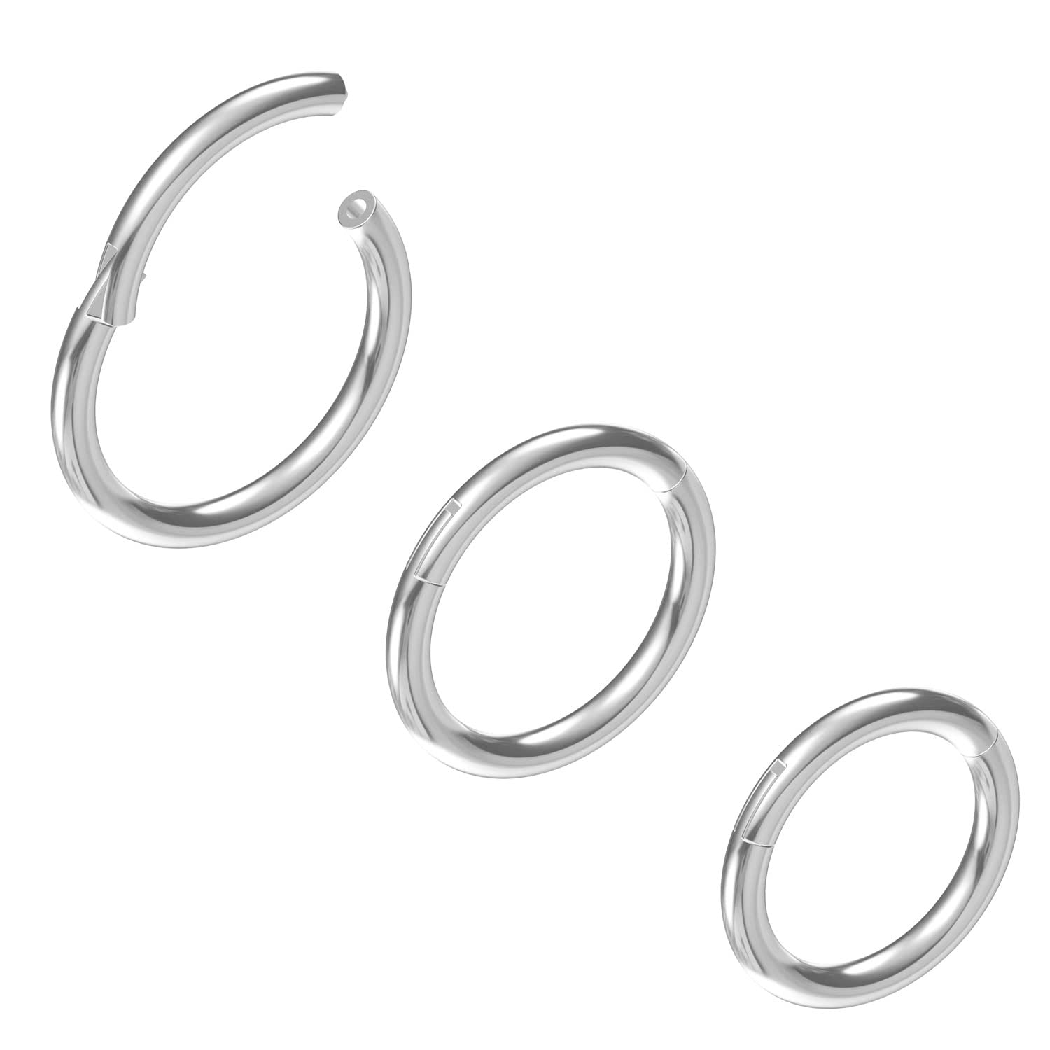 NewkeepsR 3PCS-16g×7/8/9mm Small Steel Helix Cartilage Lip Rings for Men and Women,16 Gauge Hinged Clicker Seamless Nose Hoop Silver Sleeper Earrings — image 1