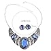 Qiyun (TM) Acrylic Royal Blue Black Tibet Silver Hollow Out Necklace Earrings Jewelry Set
