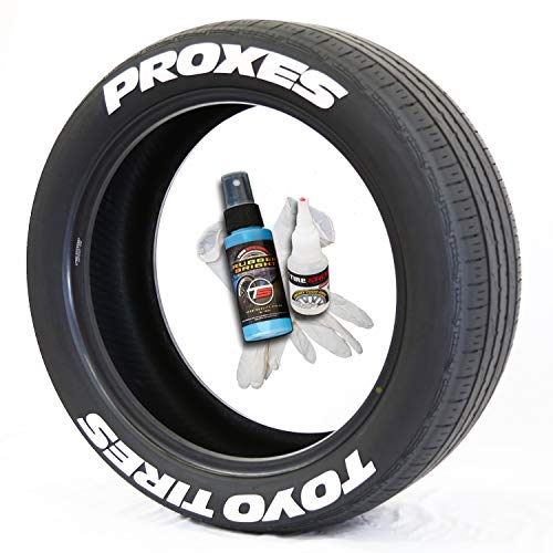 Tire Stickers Toyo Tires Proxes - Permanent DIY Glue On White Tire Lettering Kit with Glue & 2oz Touch-Up Cleaner / 19-21 Inch Wheels / 1.00 Inches/White / 4 Pack