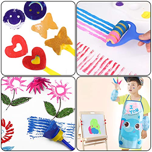 BigOtters Painting Tool Kits, 34PCS Kids Washable Paint Brushes Set Finger Paints Sponges Supply for School Prizes Art Party Gift