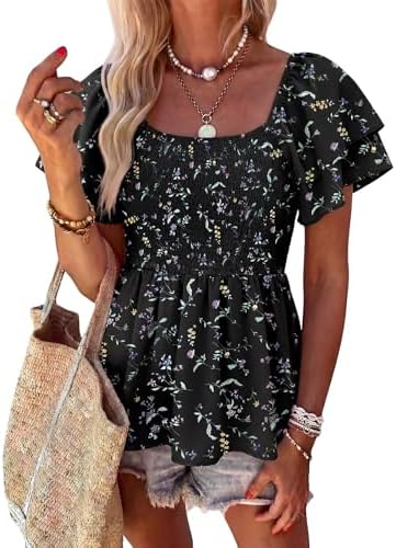 Amazon.com: Women's Summer Peplum Tops Square Neck Ruffle Trim
