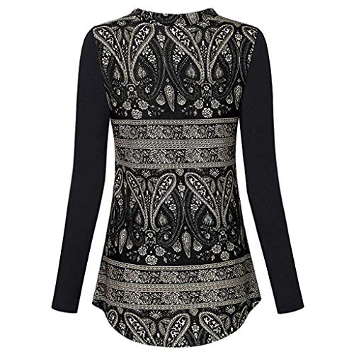vermers Tos and Blouse Womens Long Sleeve O Neck Floral Dresses Ladies Summer Casual T Shirts Tops(M, z-aBlack)