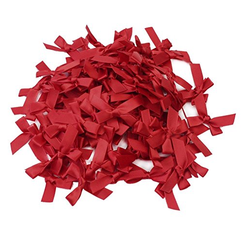 100pcs/Lot Handmade Small Polyester Satin Ribbon Bow Appliques Sewing Craft DIY Kids Girls Headwear Hair Accessories (Red)