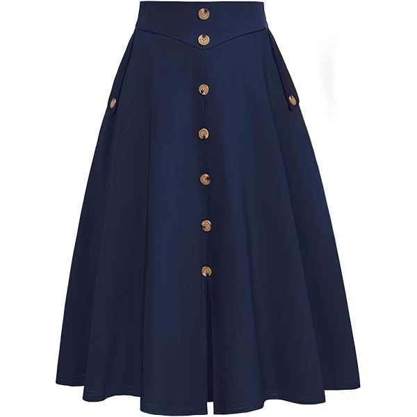 DRESSTELLS Women's Pleated Midi Skirt - A-Line High Waist Swing Skirt With Lining (Navy, XXL)