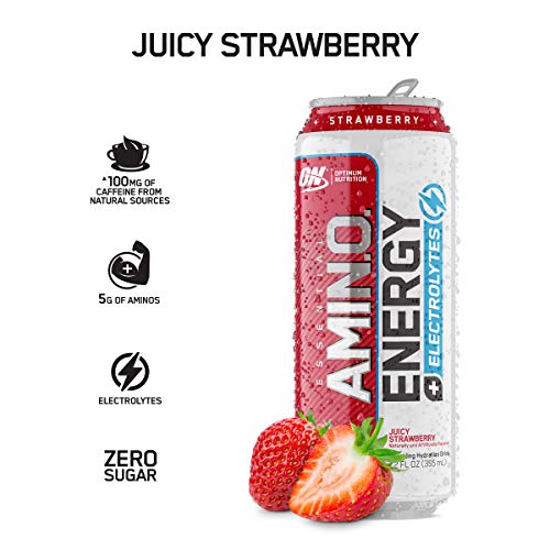 OPTIMUM NUTRITION ESSENTIAL AMINO ENERGY Plus Electrolytes Sparkling Hydration Drink, Juicy Strawberry, Keto Friendly BCAAs, 12 Count (Best Source Of Electrolytes Drinks)