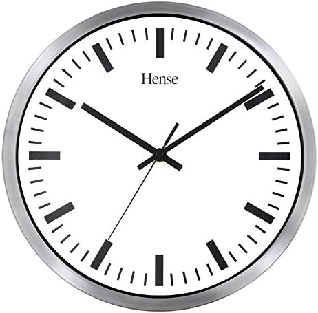 HENSE 12-inch Large Metal Frame Wall Clock Retro Vintage Style Decorative,Battery Operated Quartz Analog Silent Movement Wall Clock for Home Kitchen Decor, Non Ticking Timepiece HW02 (Silver)
