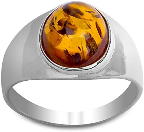 Sterling Silver Amber Oval Ring