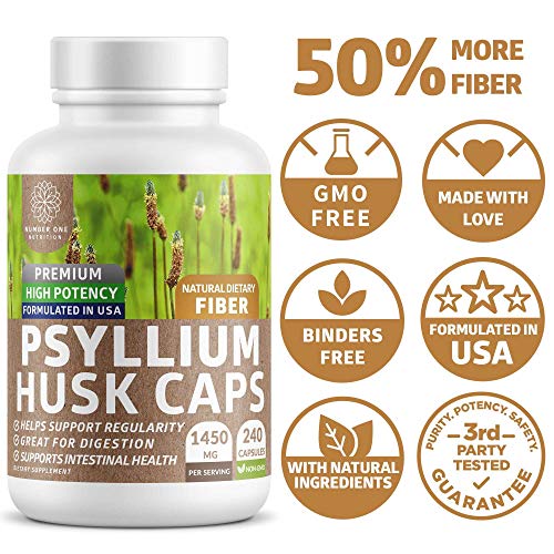 Premium Psyllium Husk Capsules [All Natural & Potent] Powerful Soluble Fiber Supplement Helps