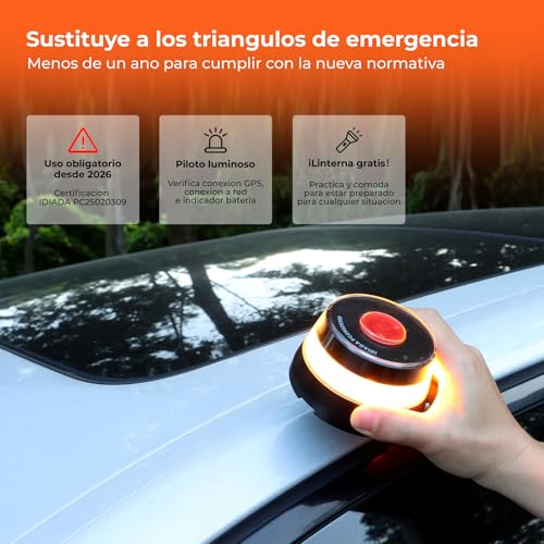 Azhien DGT Approved Car Emergency Light | Beacon V16 Approved DGT with Geolocation | Car Breakdown Light [Visibility 1 Km] V16 Beacon with GPS,1 Unit (3 AA Batteries Included)