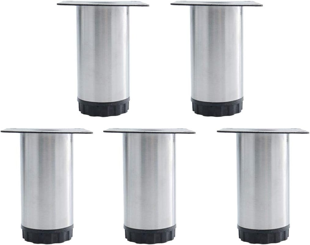 sourcing map 4 Inch Furniture Legs Stainless Steel Sofa Table Desk Cabinet Wardrobe Worktop Shelves Feet Replacement Height Adjustable Set of 5