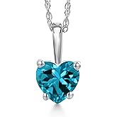 Gem Stone King 14K White Gold Pendant Necklace for Women | Heart Shape 5MM Gemstone Birthstone | With 18 Inch Chain | Fine Jewelry Gifts for Her Mom Women Wife