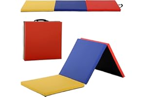 DKELINCS Gymnastics Mat Exercise Mat Tumbling Mats for Home Gym, Folding Portable 6’x2’x2 Extra Thick Crash Panel Mat with Carrying Handles for Kids Adults, Blue