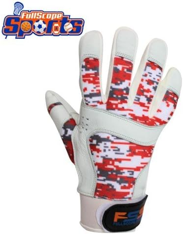 FullScope Sports Pro Super Grip Softball Baseball Batting Gloves for Youth Boys and Girls (Red/Gray/White Digital Camo, Youth Large (Ages 8-10 yrs Old)