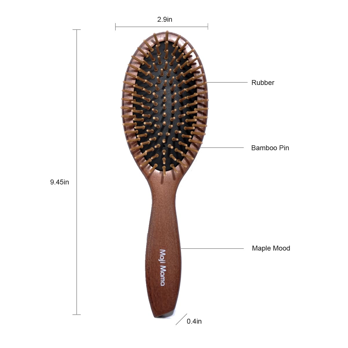 Handmade Wooden Cushion Hair Brush for Women Men Hairbrush with Bamboo Pins Massage Scalp & Detangling for Curly Thick Long Fine Dry Wet Hair (Oval Shape)