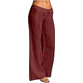 Linen Pants Women 2026 Trendy Wide Leg Elastic Waist Gauze Palazzo Trousers Casual Loose Beach Vacation Clothes