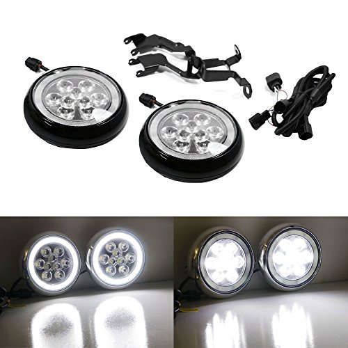 iJDMTOY Black Finish LED Rally Driving Lights with Halo Ring LED Daytime Running Lamp Assembly For MINI Cooper